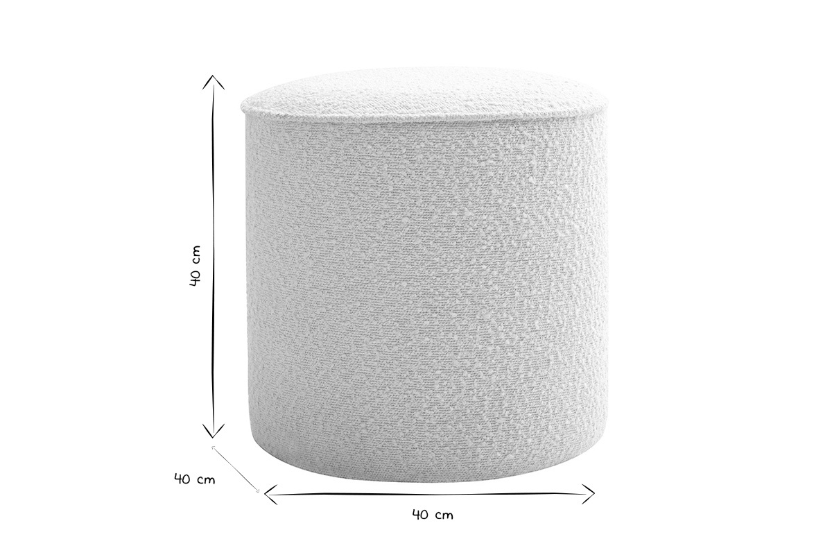 Pouf rond en tissu effet laine boucl�e blanc D40 cm PAUL