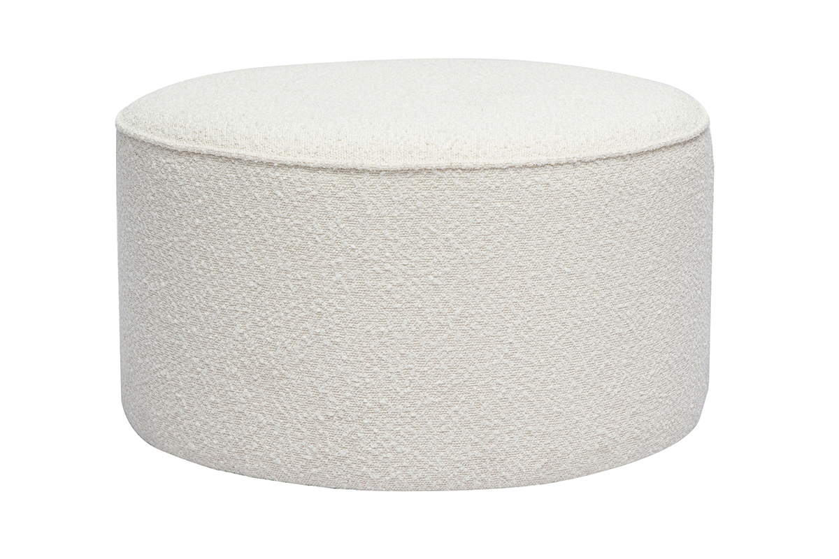 Pouf rond en tissu effet laine boucl�e blanc D70 cm PAUL