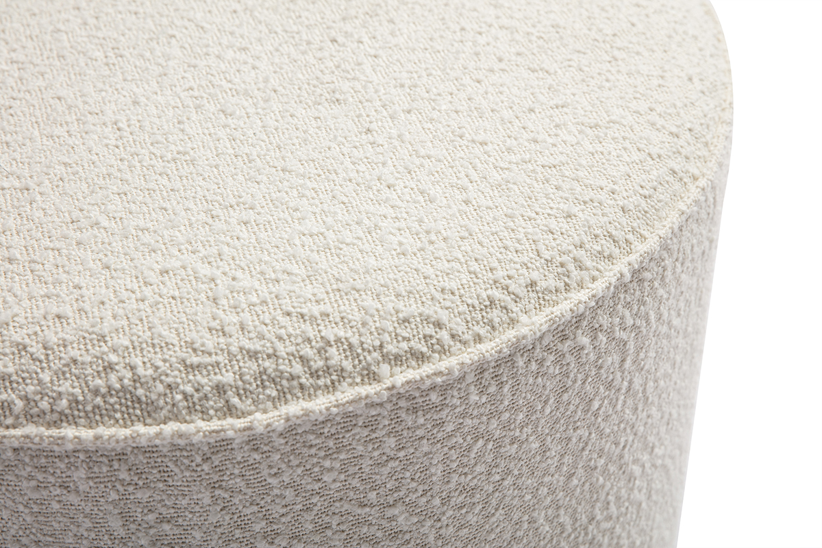 Pouf rond en tissu effet laine boucl�e blanc D70 cm PAUL