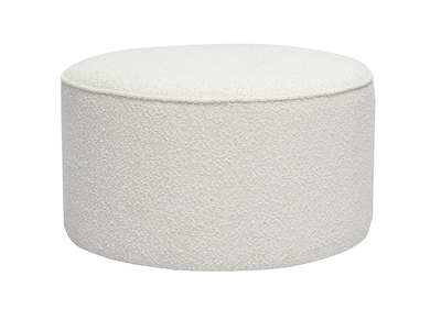 Pouf rond en tissu effet laine boucl&eacute;e blanc D70 cm PAUL