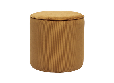 Pouf rond en tissu velours c&ocirc;tel&eacute; jaune curry D40 cm PAUL
