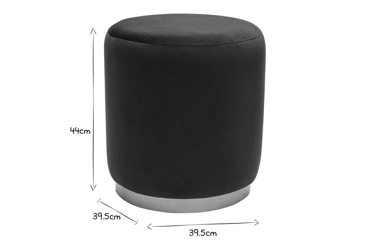 Pouf rond en velours bleu marine et m�tal dor� D40 cm AMAYA
