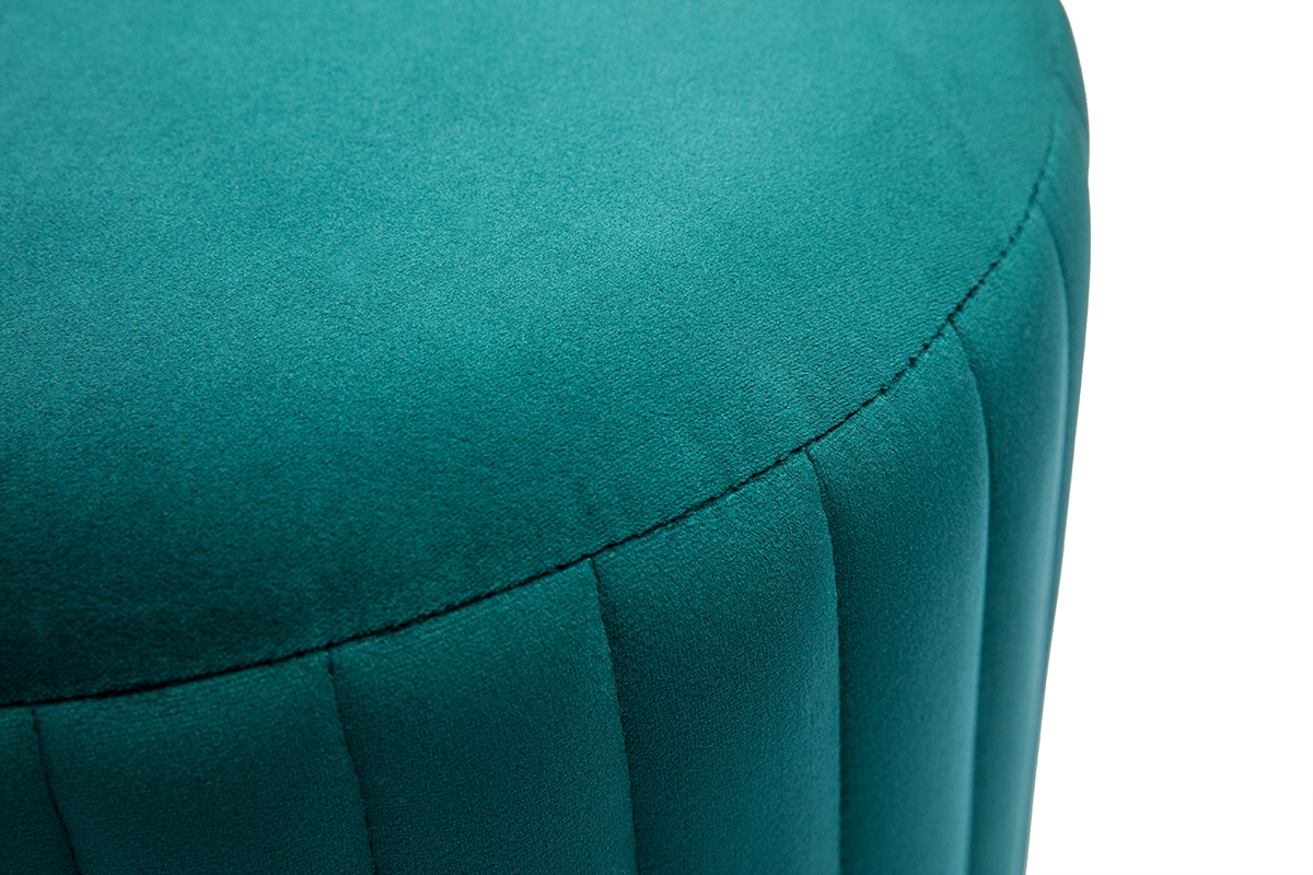 Pouf rond en velours bleu p�trole et m�tal dor� D40 cm DONA