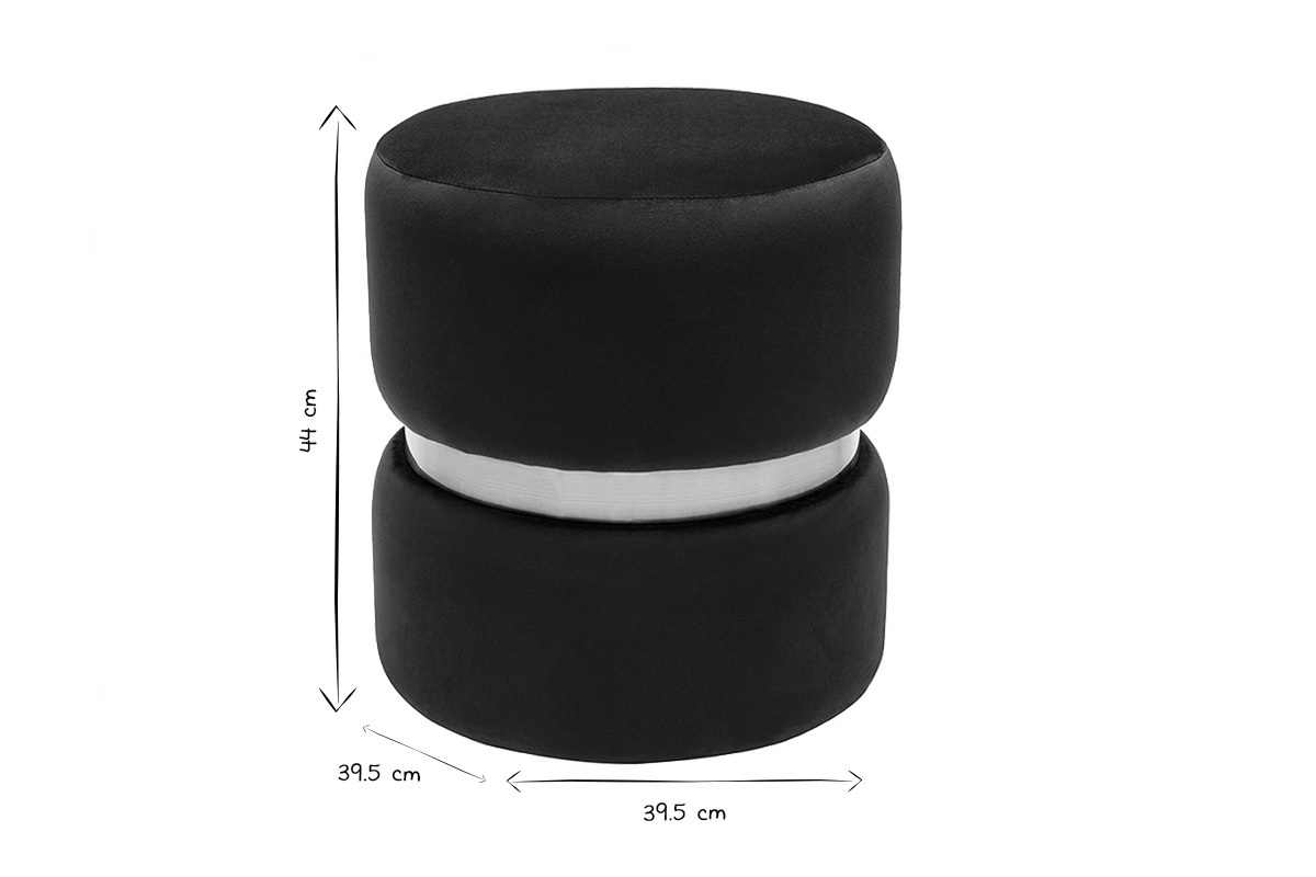 Pouf rond en velours bleu p�trole et m�tal dor� D40 cm JOY