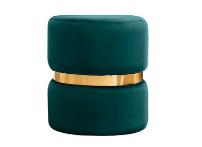 Pouf rond en velours bleu p&eacute;trole et m&eacute;tal dor&eacute; D40 cm JOY