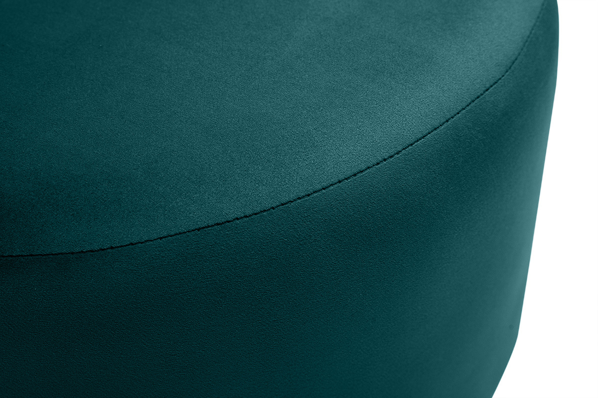 Pouf rond en velours bleu p�trole et m�tal dor� D54 cm AMAYA