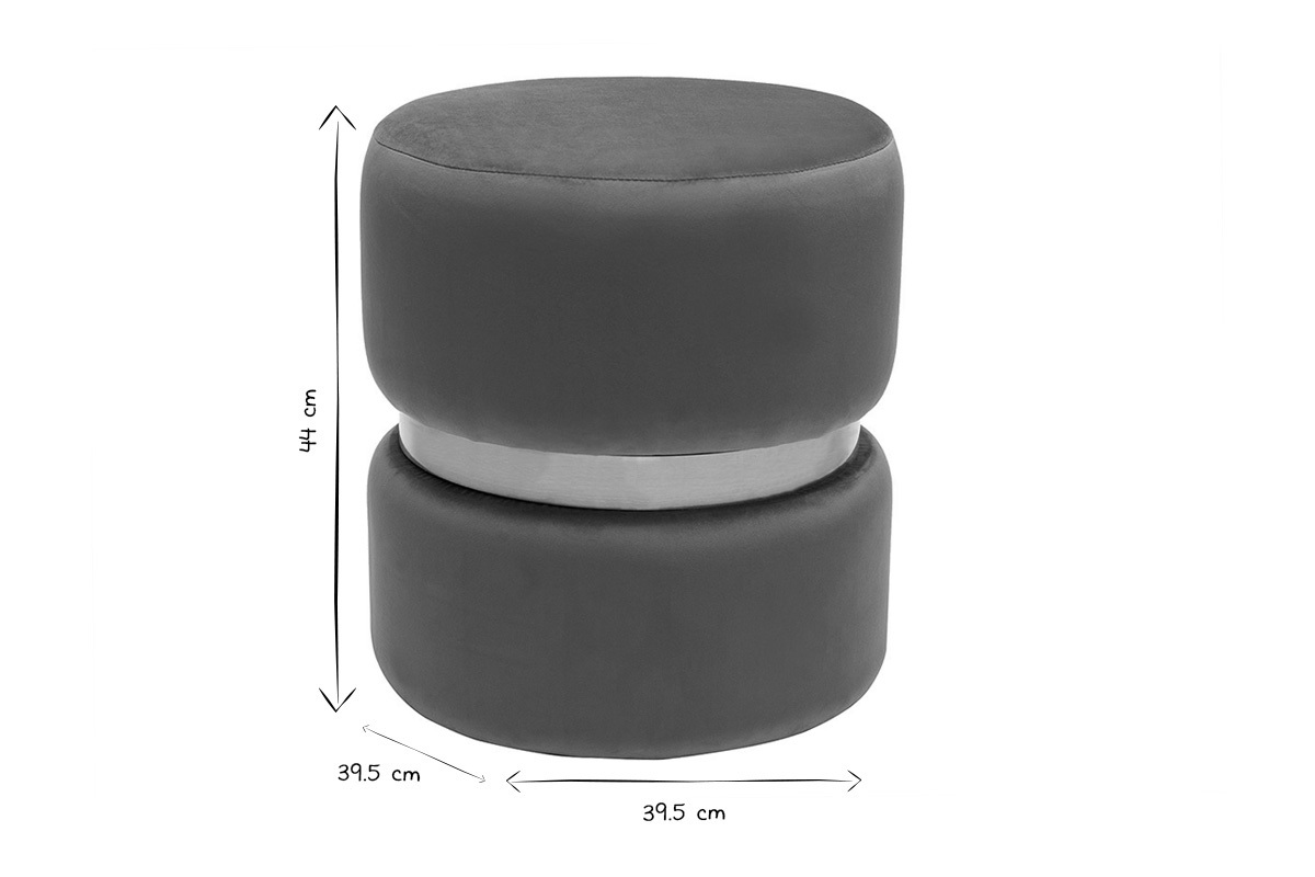 Pouf rond en velours bleu rouge tomette et m�tal dor� D40 cm JOY