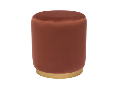 Pouf rond en velours rouge tomette et m&eacute;tal dor&eacute; D40 cm AMAYA
