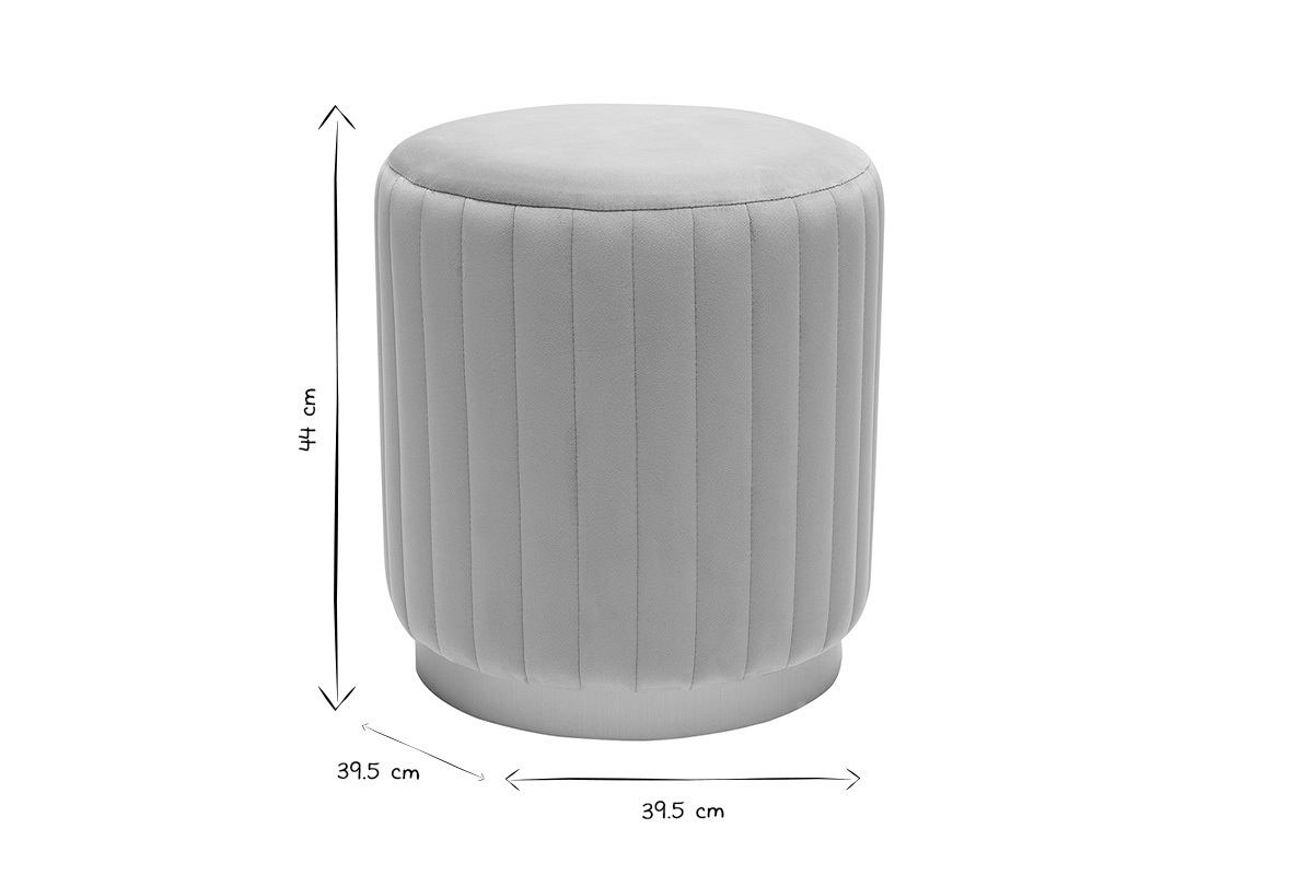 Pouf rond en velours taupe et m�tal dor� D40 cm DONA