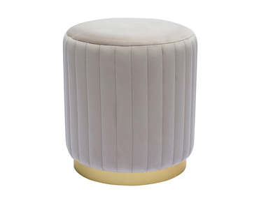 Pouf rond en velours taupe et m&eacute;tal dor&eacute; D40 cm DONA