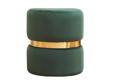 Pouf rond en velours vert fonc&eacute; et m&eacute;tal dor&eacute; D40 cm JOY