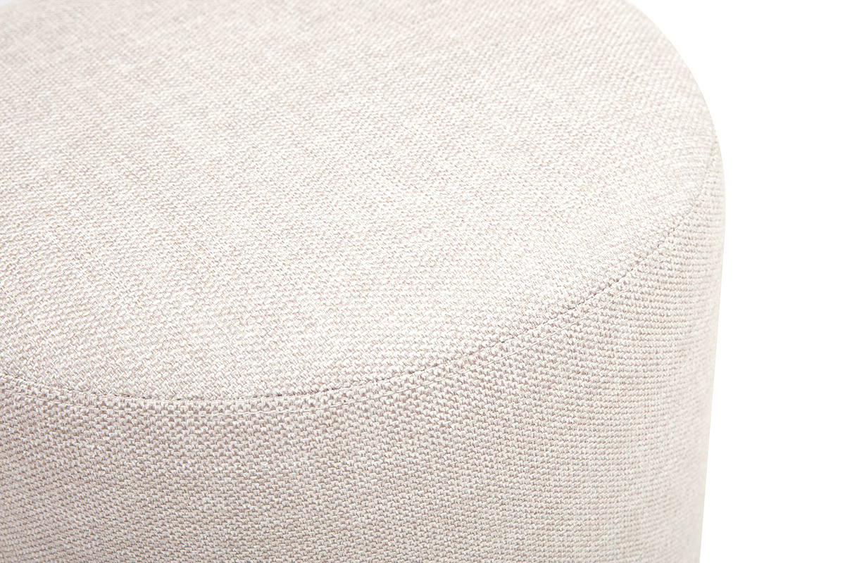 Pouf rond pivotant en tissu beige effet velours, vue du dessus zoom�e.