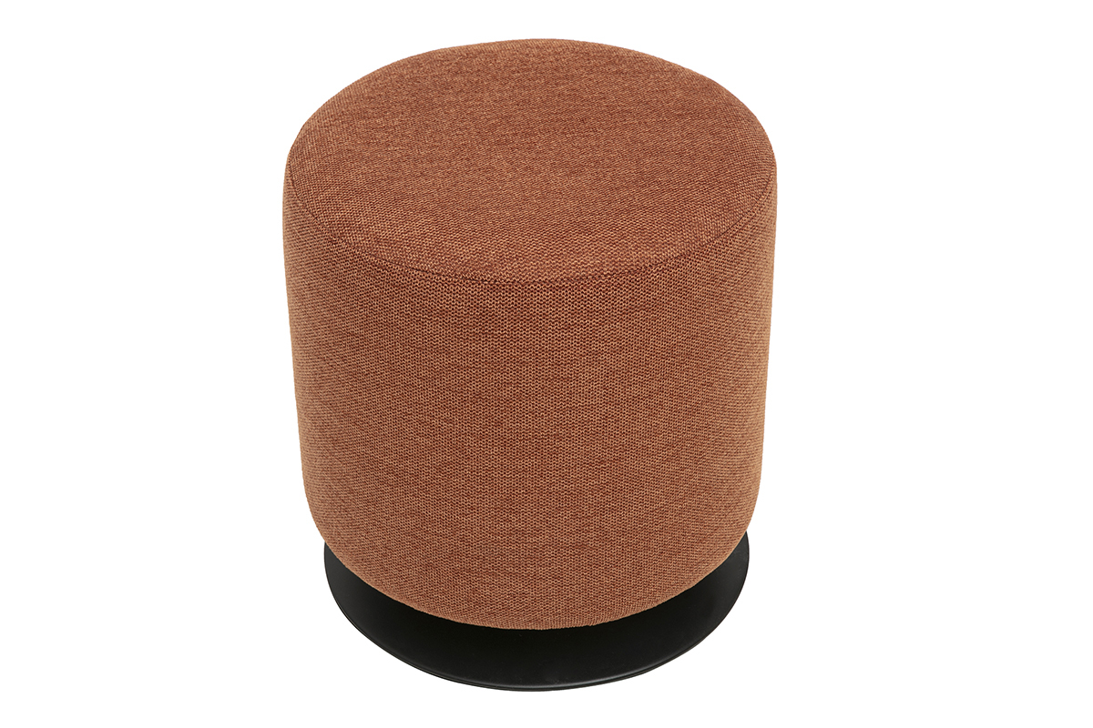 Pouf rond pivotant en tissu effet velours textur� terre br�l�e, vue de dessus, D39.5 cm