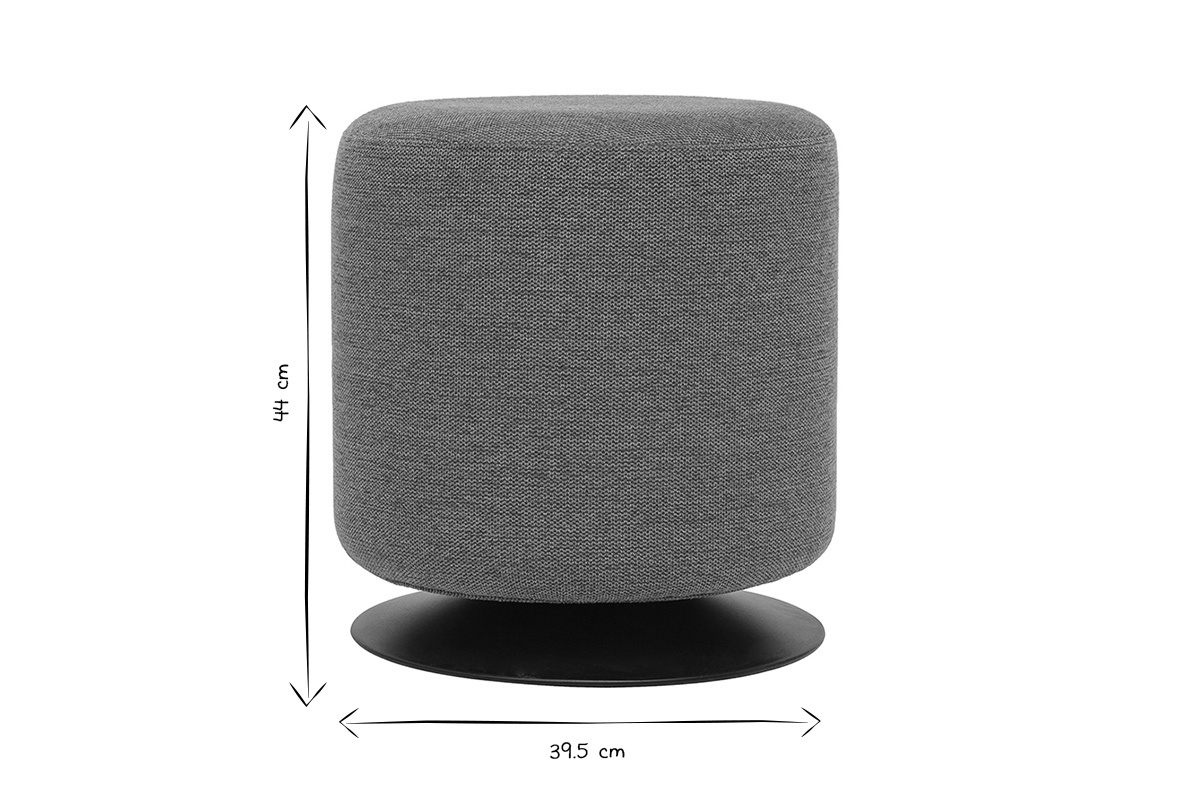 Dimensions du pouf rond pivotant : D39.5 cm, H44 cm en noir et blanc