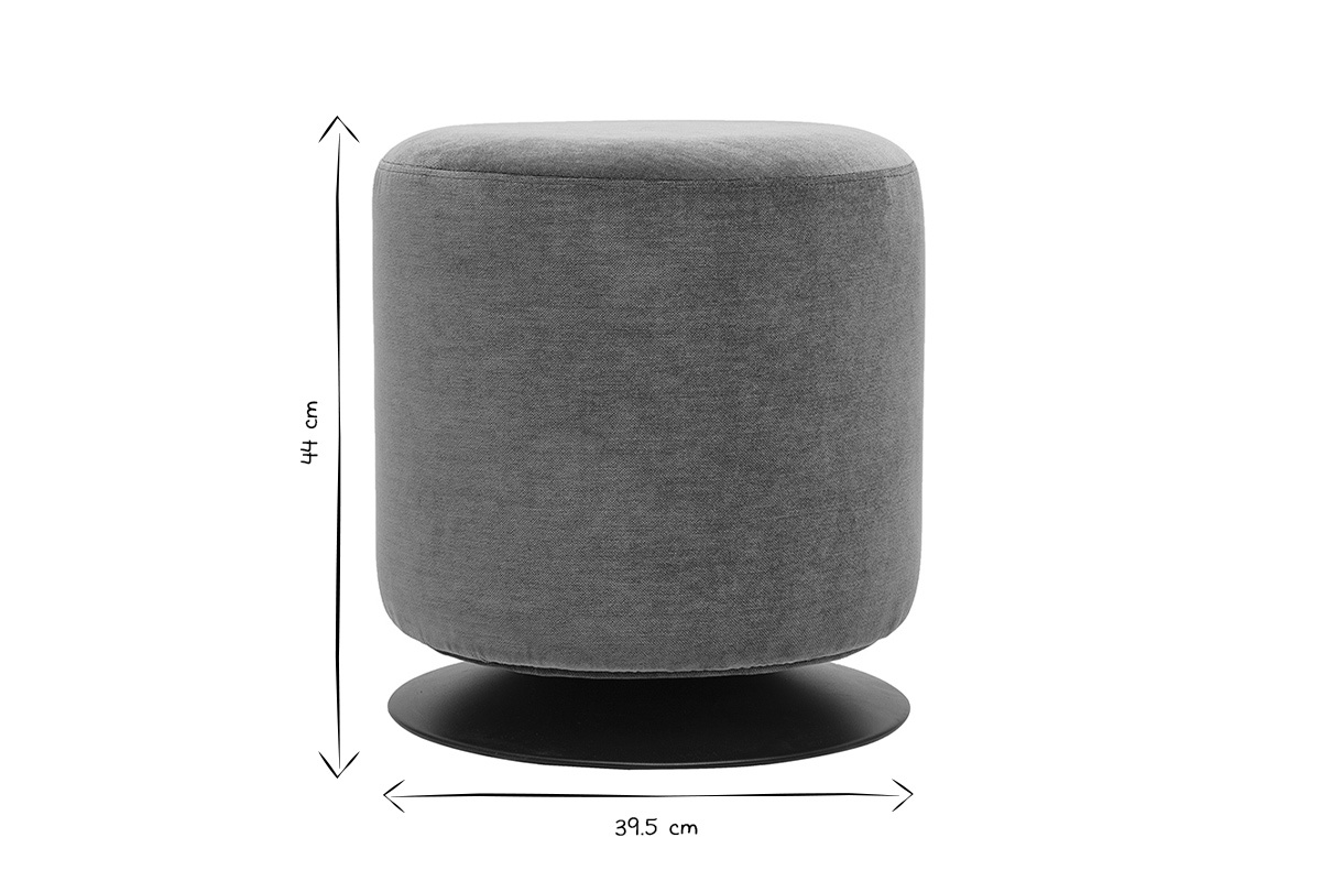 Dimensions du pouf rond pivotant VOLNAY en noir et blanc, D39.5 cm, H44 cm.