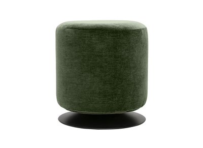 Pouf rond pivotant en tissu effet velours vert kaki et m&eacute;tal D39.5 cm VOLNAY