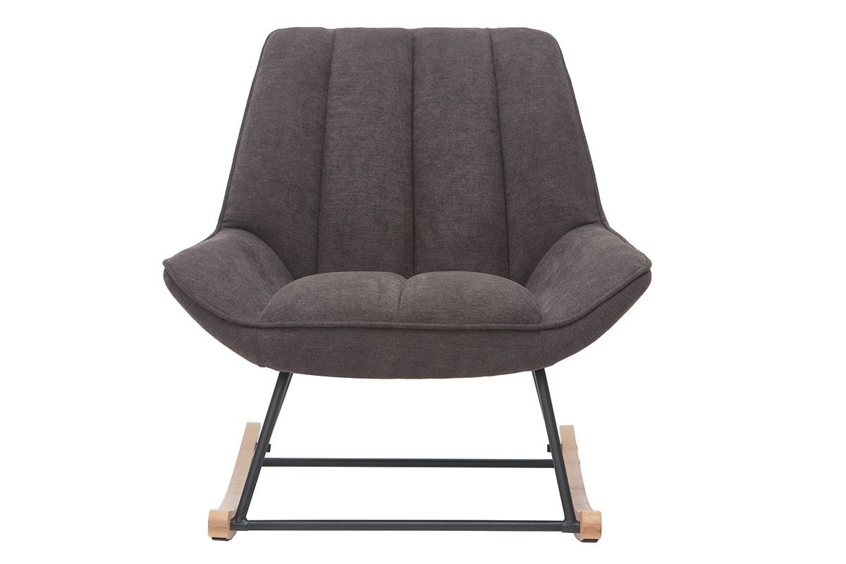 Rocking chair design en tissu effet velours gris fonc�, m�tal noir et bois clair BILLIE