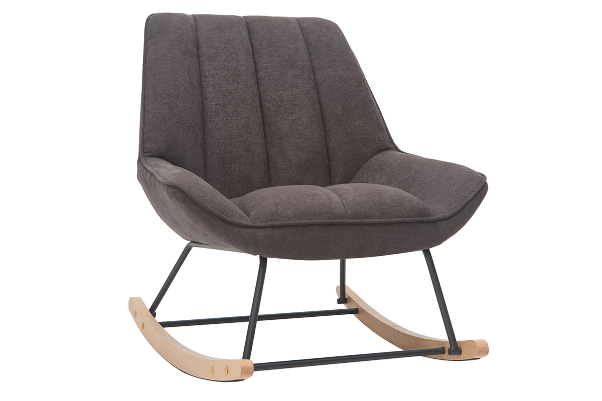 Rocking chair design en tissu effet velours gris fonc�, m�tal noir et bois clair BILLIE