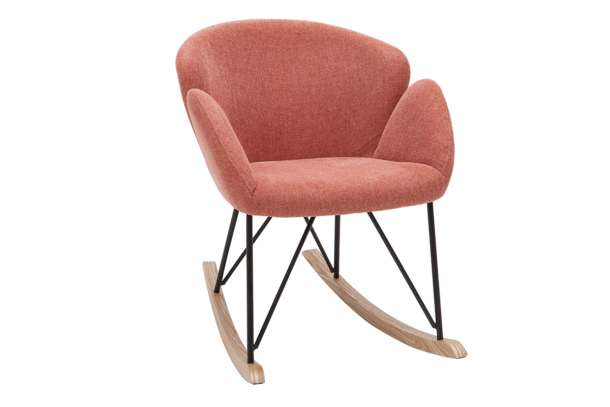 Rocking chair en tissu effet velours textur� terracotta, m�tal noir et bois clair RHAPSODY