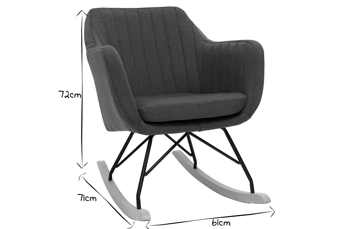 Rocking chair scandinave en tissu bleu canard, m�tal noir et bois clair ALEYNA