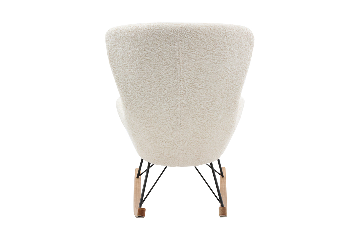 Rocking chair scandinave en tissu effet peau de mouton blanc, m�tal noir et bois clair  ESKUA