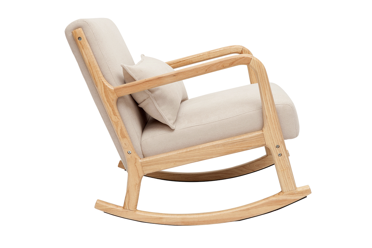 Rocking chair scandinave en tissu effet velours beige et bois clair massif DERRY