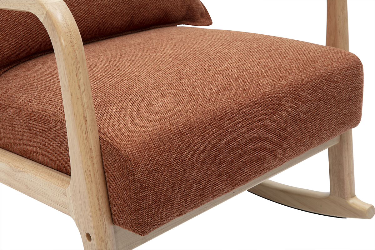 Rocking chair scandinave en tissu effet velours terre br�l�e et bois clair massif DERRY