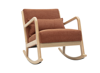 Rocking chair scandinave en tissu effet velours terre br&ucirc;l&eacute;e et bois clair massif DERRY