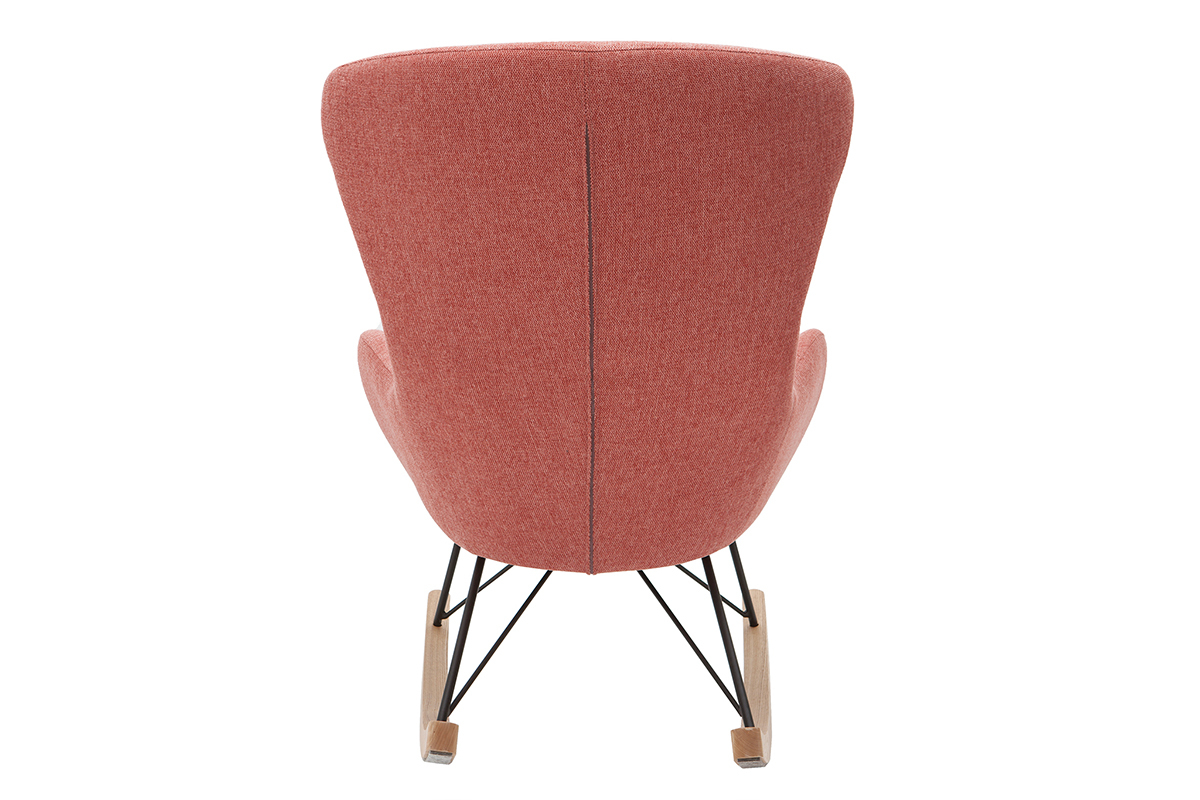 Rocking chair scandinave en tissu effet velours textur� terracotta, m�tal noir et bois clair ESKUA