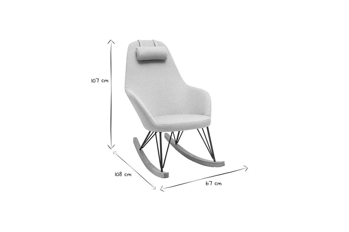 Rocking chair scandinave en tissu gris, m�tal noir et bois clair JHENE