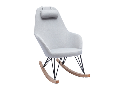 Rocking chair scandinave en tissu gris, m&eacute;tal noir et bois clair JHENE