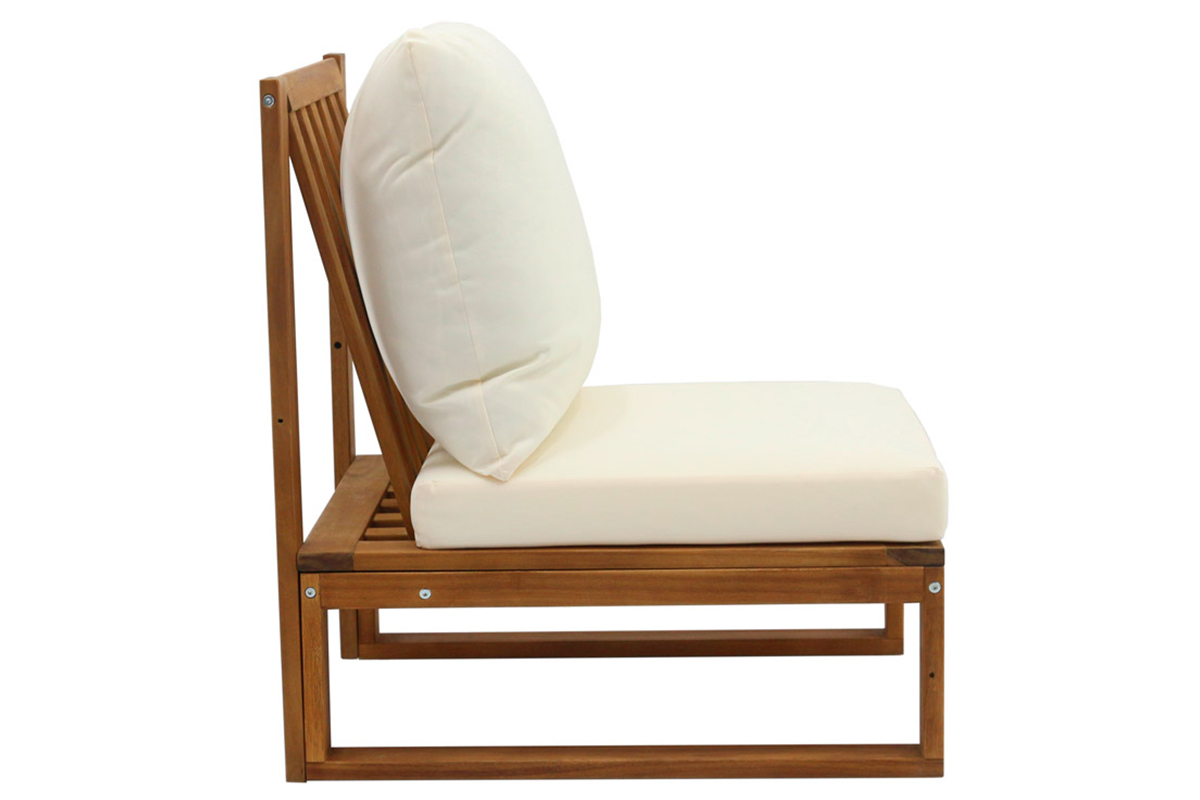 Salon de jardin d'angle 6-8 places en bois massif avec coussins d�houssables beige naturel SALSA