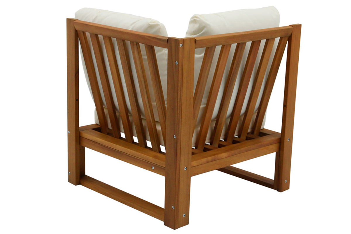 Salon de jardin d'angle 6-8 places en bois massif avec coussins d�houssables beige naturel SALSA