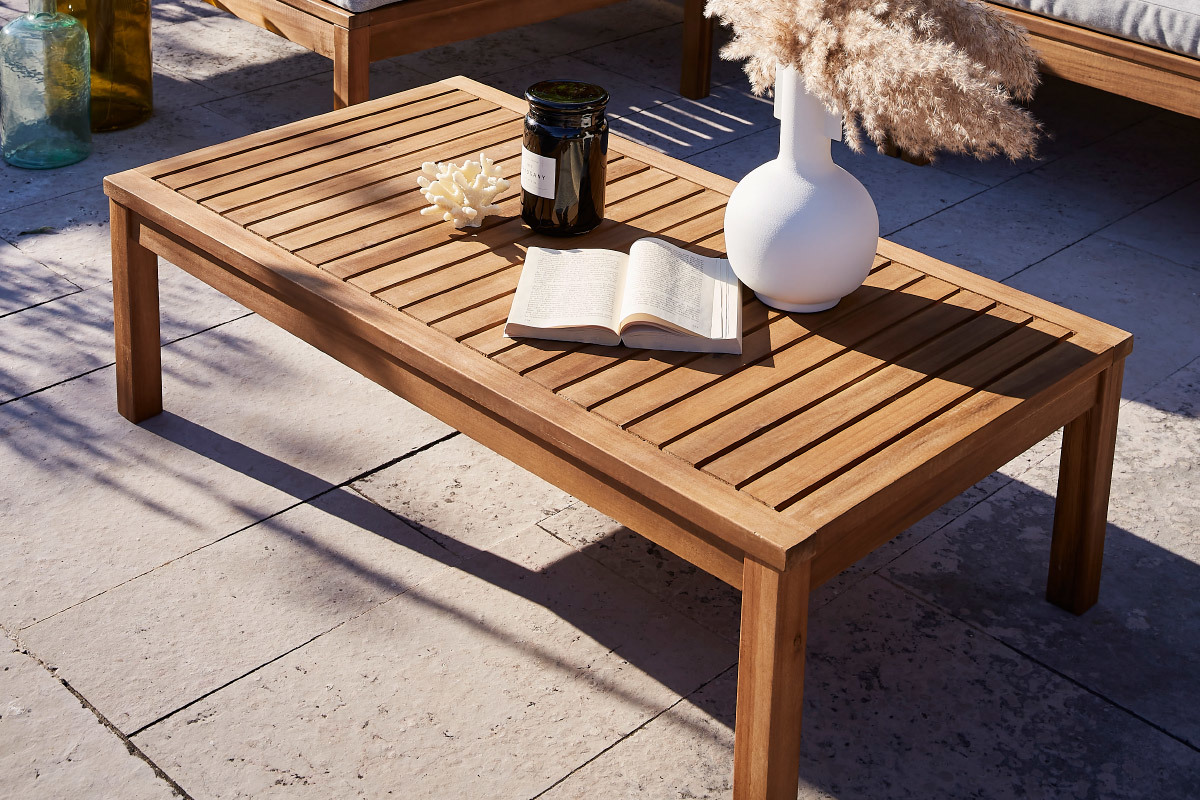 Salon de jardin d'angle 6 places en bois massif avec coussins d�houssables beige naturel BELIZE