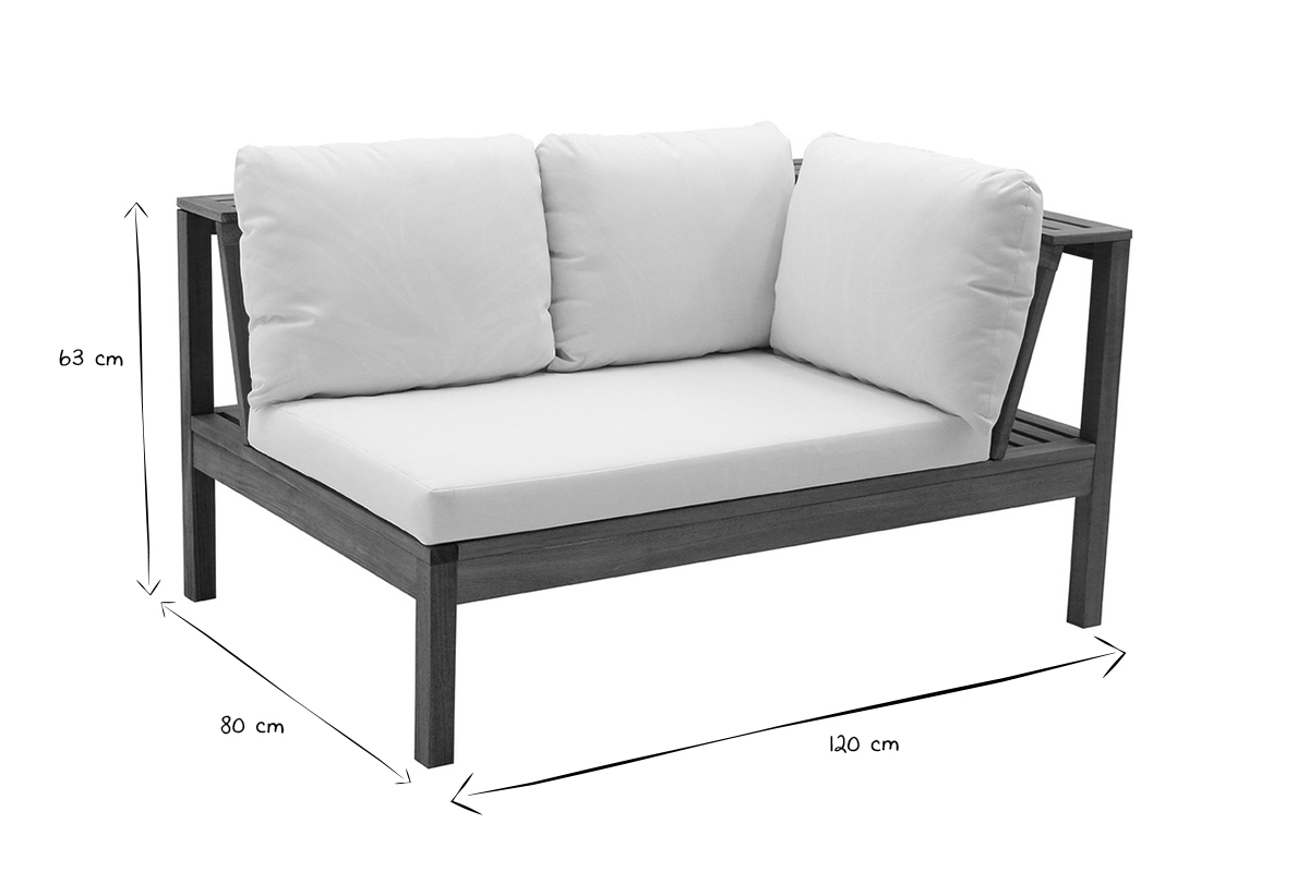 Salon de jardin d'angle 6 places en bois massif avec coussins d�houssables beige naturel BELIZE
