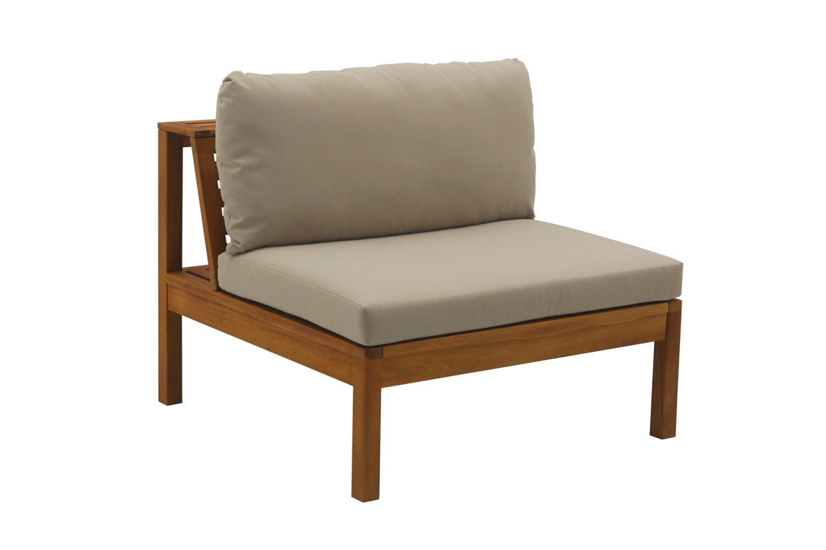 Salon de jardin d'angle 6 places en bois massif avec coussins d�houssables taupe BELIZE