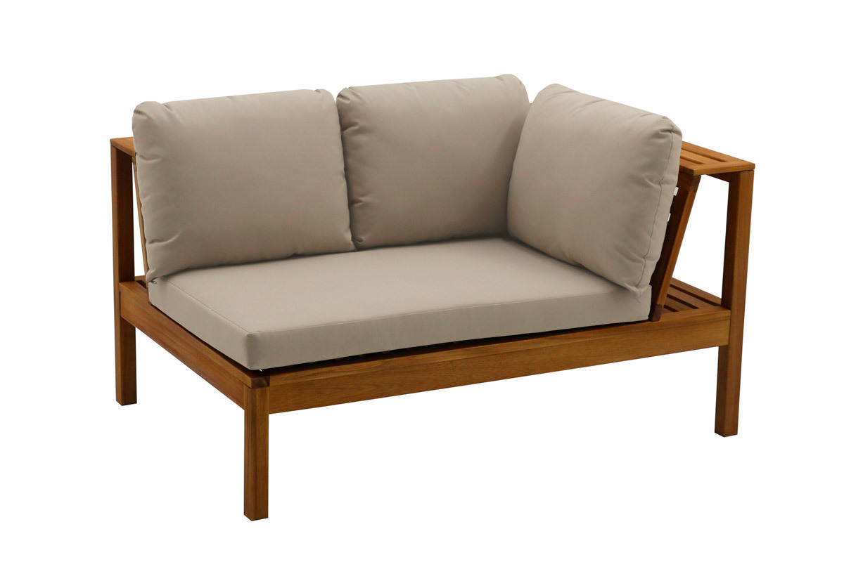 Salon de jardin d'angle 6 places en bois massif avec coussins d�houssables taupe BELIZE
