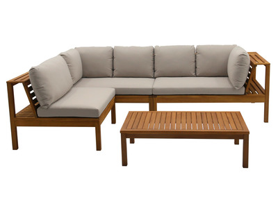 Salon de jardin d'angle 6 places en bois massif avec coussins d&eacute;houssables taupe BELIZE
