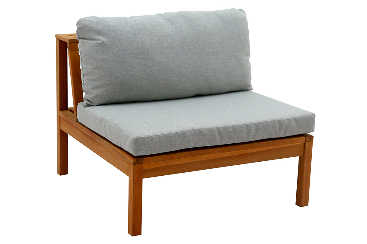 Salon de jardin d'angle en bois massif avec coussins d�houssables gris chin� BELIZE