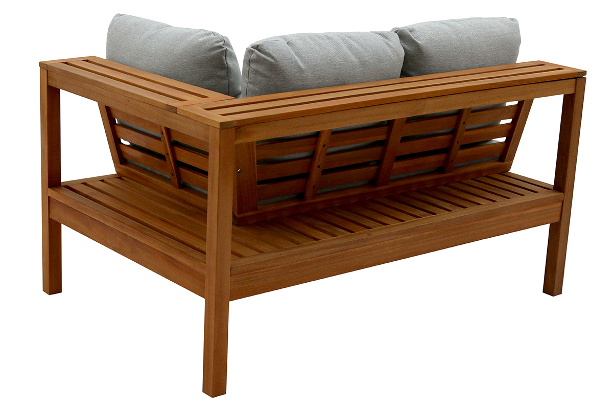 Salon de jardin d'angle en bois massif avec coussins d�houssables gris chin� BELIZE