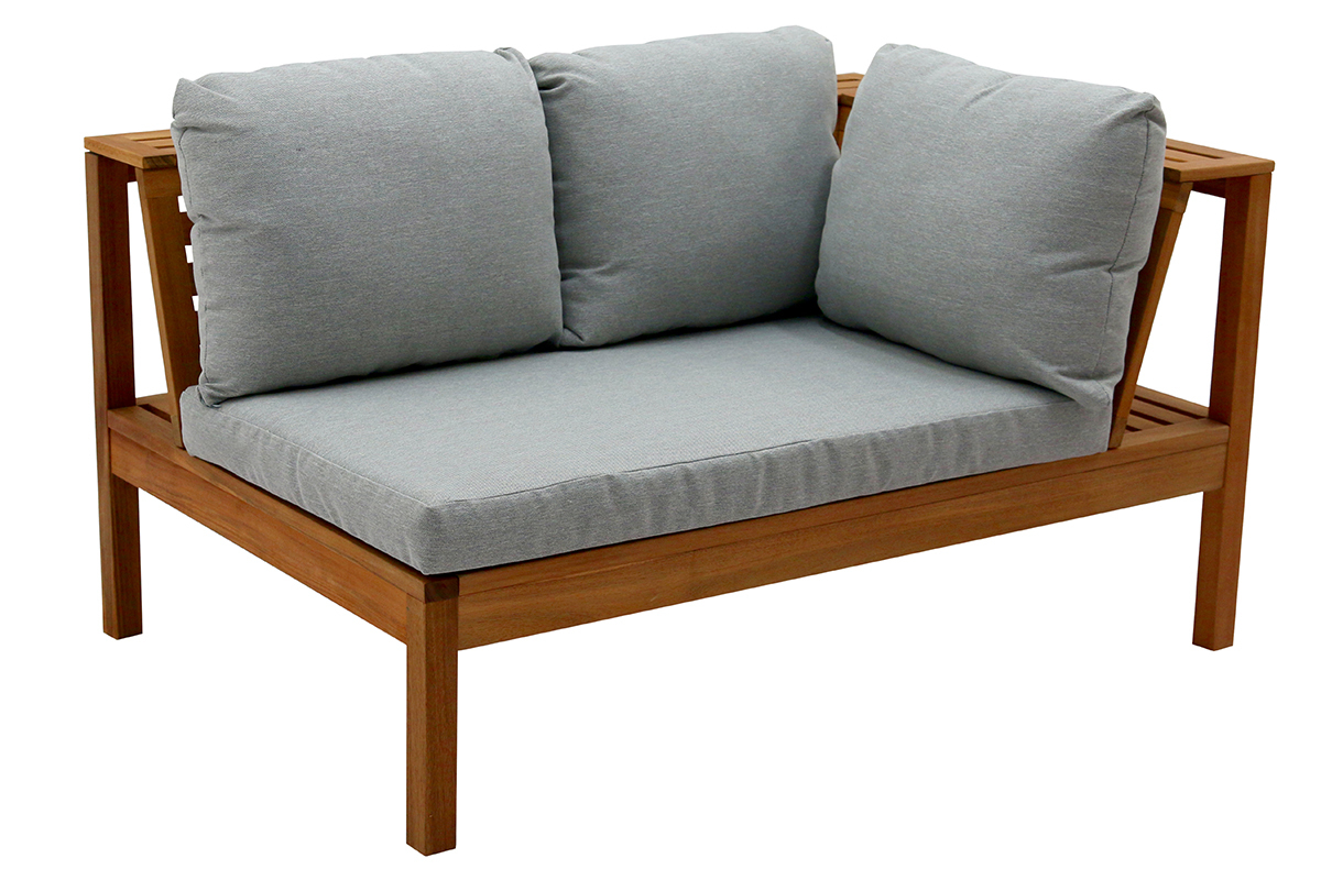 Salon de jardin d'angle en bois massif avec coussins d�houssables gris chin� BELIZE