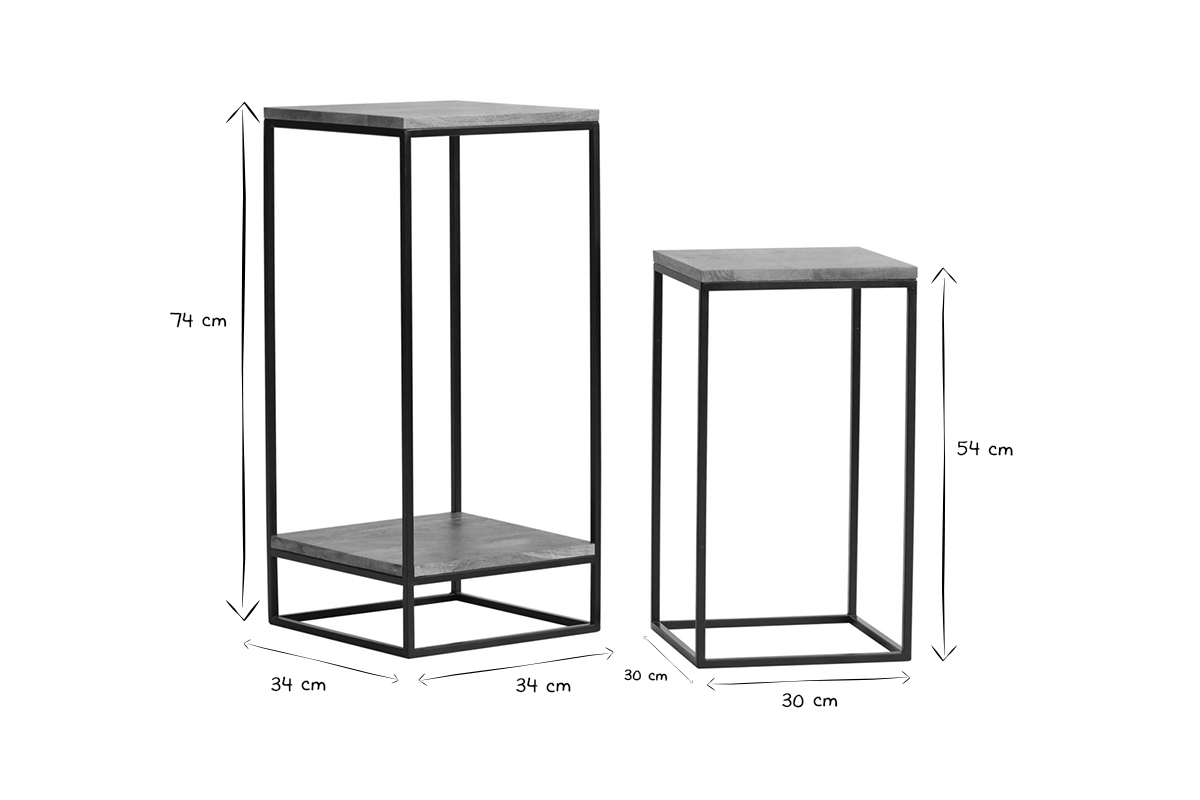Sellettes gigognes en bois manguier massif et m�tal noir L34 cm (lot de 2)  IGGY