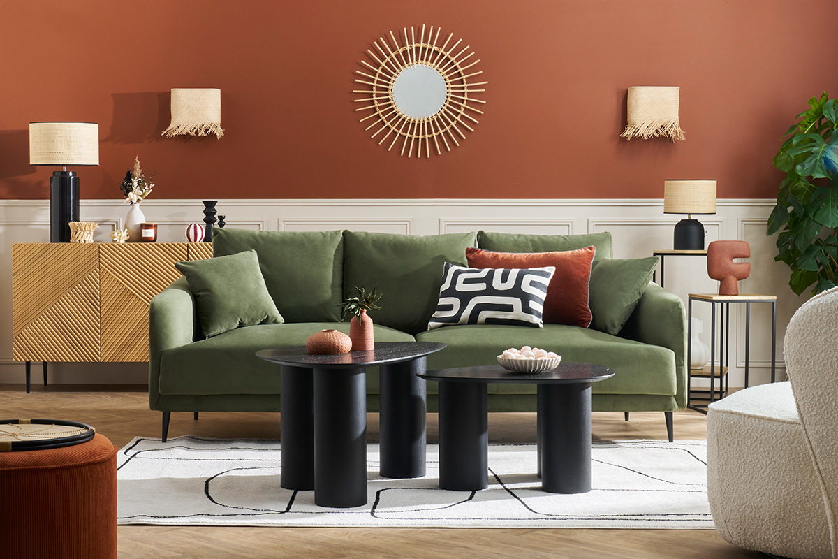 Sellettes gigognes en bois manguier massif et m�tal noir L34 cm (lot de 2)  IGGY