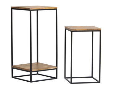 Sellettes gigognes en bois manguier massif et m&eacute;tal noir L34 cm (lot de 2)  IGGY
