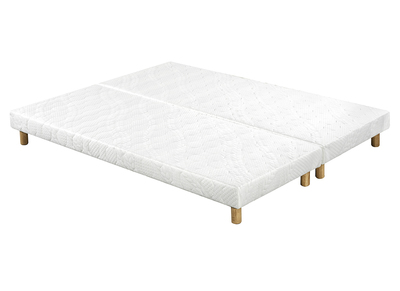 Sommiers tapissiers tissu blanc pieds bois 90 x 200 cm (lot de 2) JAMI