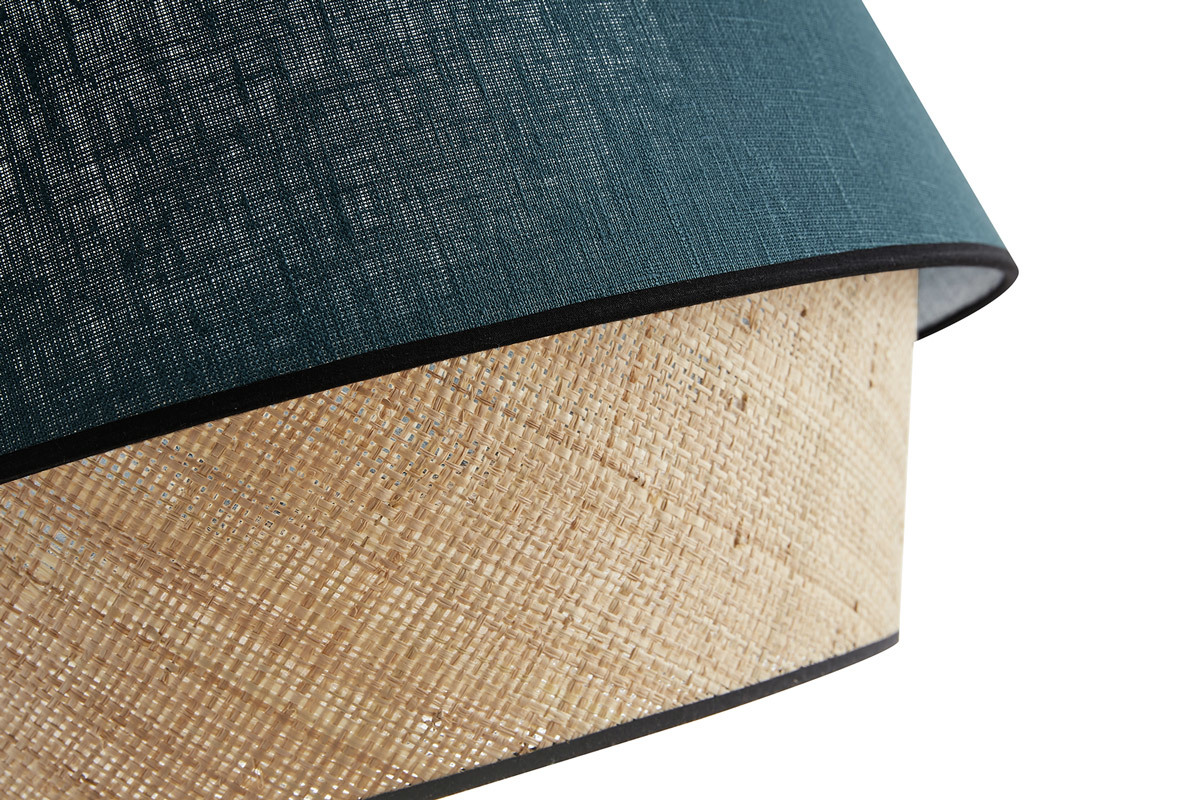 Suspension design bi-mati�re en lin bleu et rabane naturelle D45 cm SENSA