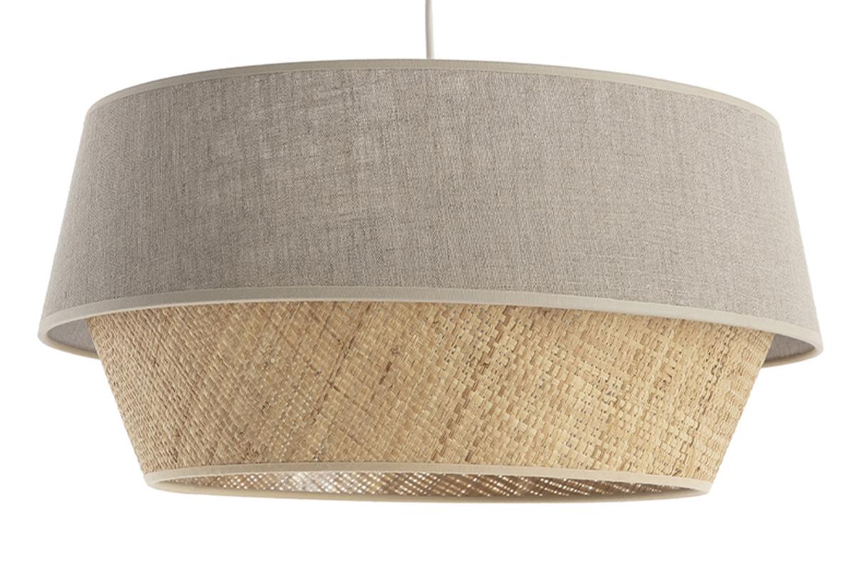 Suspension design bi-mati�re en lin gr�ge et rabane naturelle D45 cm SENSA
