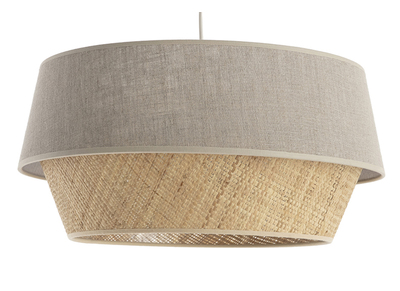 Suspension design bi-mati&egrave;re en lin gr&egrave;ge et rabane naturelle D45 cm SENSA