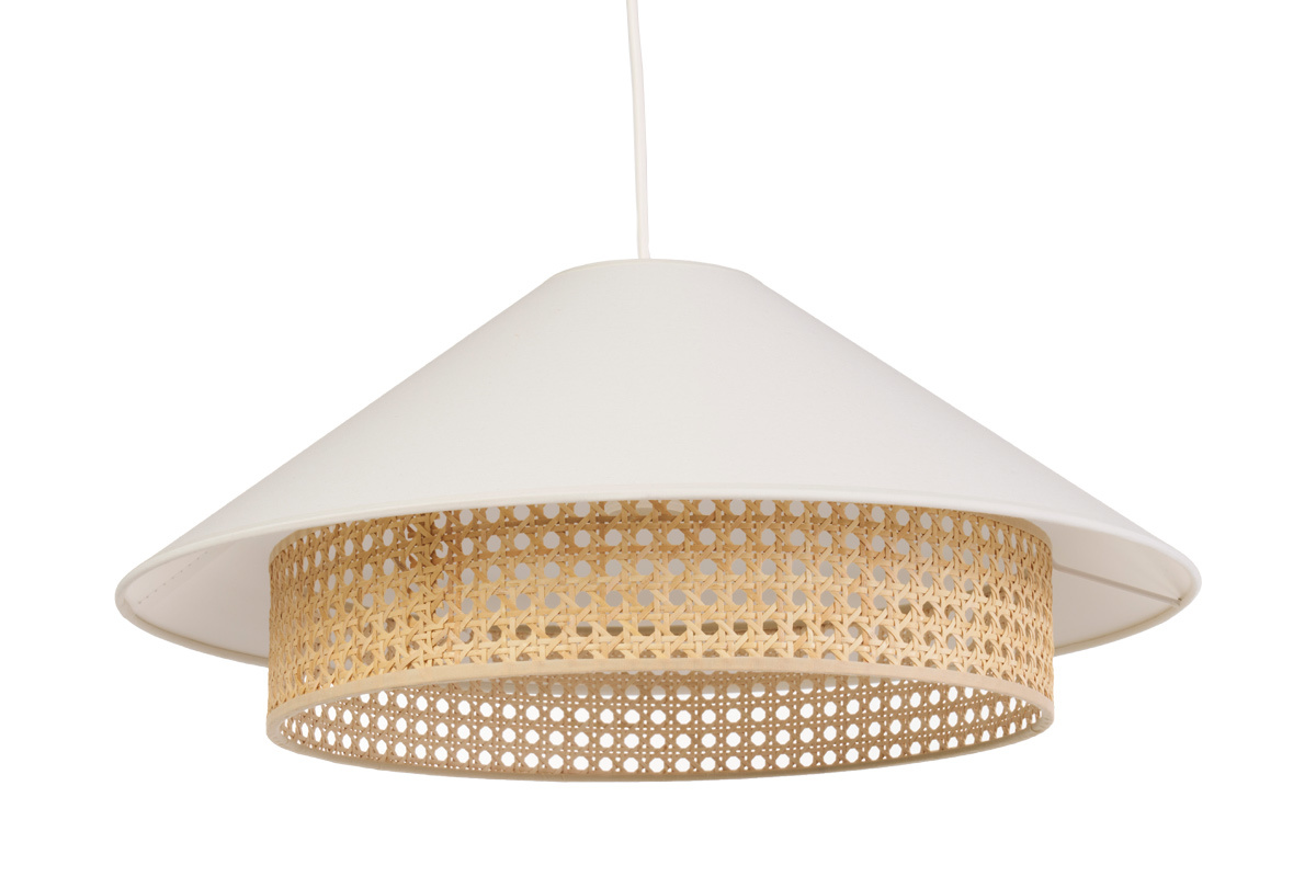 Suspension en coton �cru et cannage rotin naturel D50 cm HAIKO