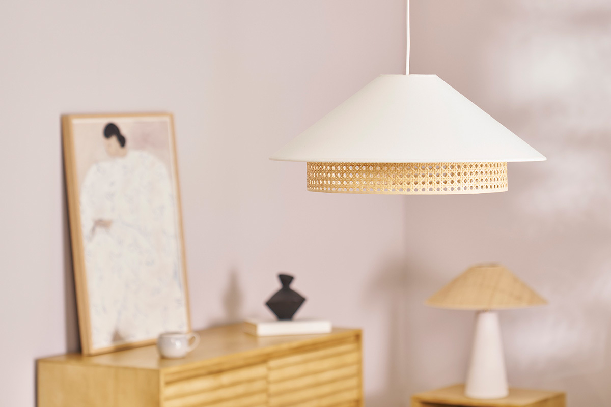 Suspension en coton �cru et cannage rotin naturel D50 cm HAIKO